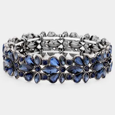 Fashnzfab Floral Crystal Stretch Evening Bracelet Montana Blue In Multi