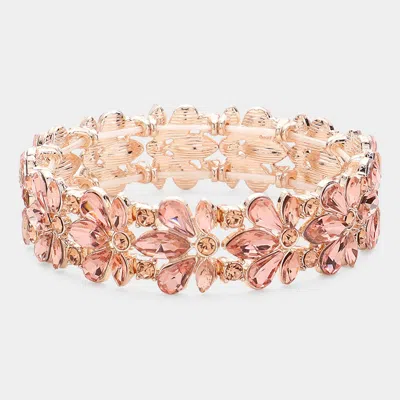 Fashnzfab Floral Crystal Stretch Evening Bracelet Peach, Rose Gold In Multi