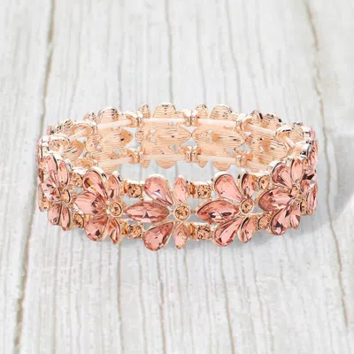 Fashnzfab Floral Crystal Stretch Evening Bracelet In Pink