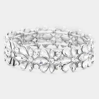 Fashnzfab Floral Crystal Stretch Evening Bracelet Silver In Metallic