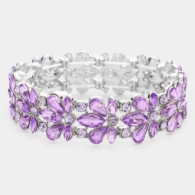Fashnzfab Floral Crystal Stretch Evening Bracelet Violet In Purple