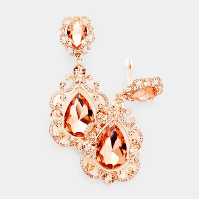 Fashnzfab Floral Crystal Teardrop Clip On Evening Earrings In Gold