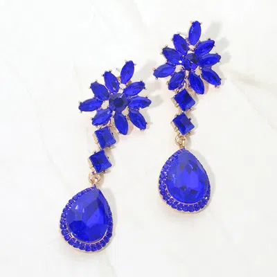Fashnzfab Floral Crystal Teardrop Cluster Drop Evening Earrings In Blue