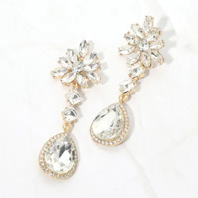 Fashnzfab Floral Crystal Teardrop Cluster Drop Evening Earrings In Silver