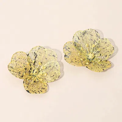 Fashnzfab Floral Cutout Statement Earrings In Gold