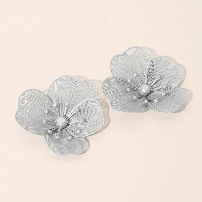 Fashnzfab Floral Cutout Statement Earrings In Gray