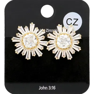 Fashnzfab Floral Cz Embellished Stud Evening Earrings In Gold