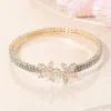 Fashnzfab Floral Cz Stone Accent Evening Cuff Bracelet Clear, Gold In Multi