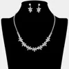 Fashnzfab Floral Cz Stone Cluster Link Rhinestone Paved Necklace In Silver