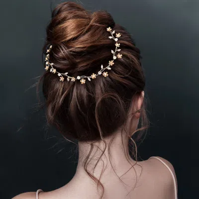 Fashnzfab Floral Cz Stone Cluster Vine Wrap Headpiece In Gold