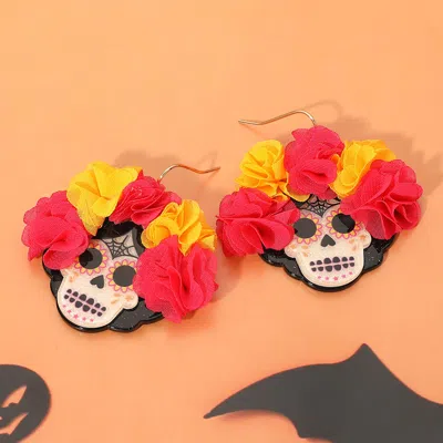 Fashnzfab Floral Day Of The Dead Sugar Skull Charm Drop Statement Earrings In Multi