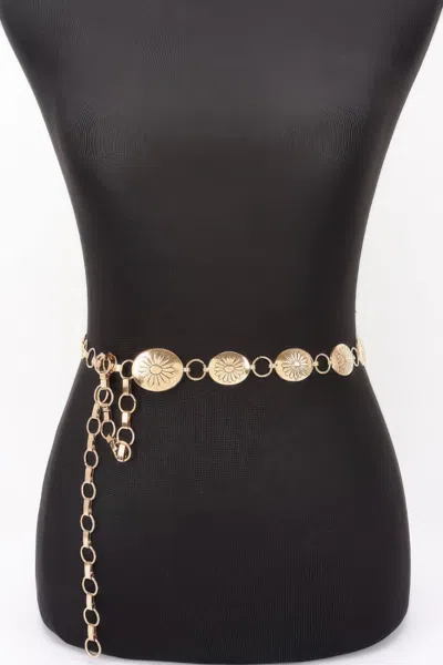 Fashnzfab Floral Disc Chain Belt In Gold