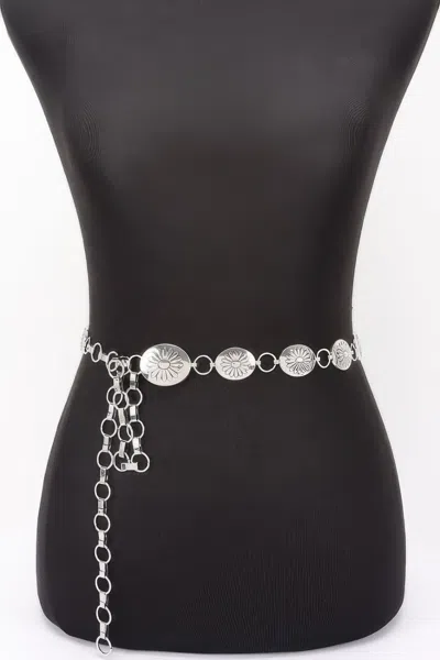 Fashnzfab Floral Disc Chain Belt In Metallic