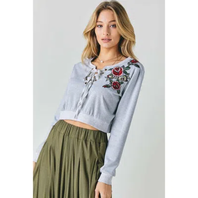 Fashnzfab Floral Embroidered Cropped Sweatshirt In Grey