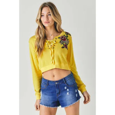 Fashnzfab Floral Embroidered Cropped Sweatshirt In Yellow