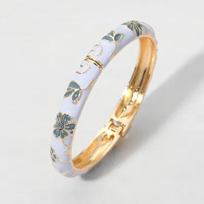 Fashnzfab Floral Enamel Hinged Bangle Bracelet In Blue