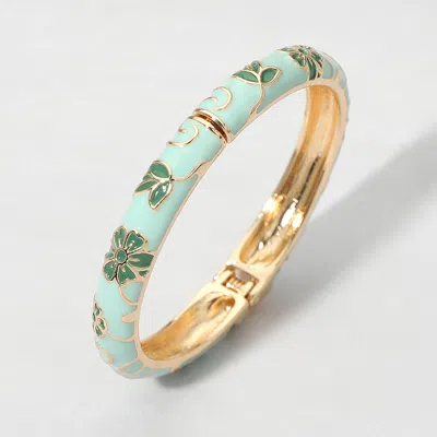Fashnzfab Floral Enamel Hinged Bangle Bracelet In Green