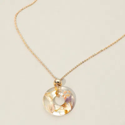 Fashnzfab Floral Encased Botanical Ring Pendant Necklace - Gold, Multi
