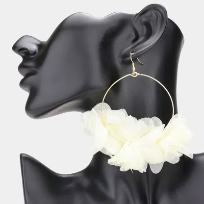 Fashnzfab Floral Fabric Cluster Open Metal Circle Dangle Earrings In Black