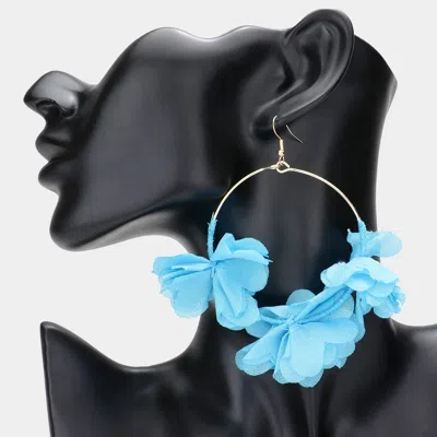 Fashnzfab Floral Fabric Cluster Open Metal Circle Dangle Earrings In Blue