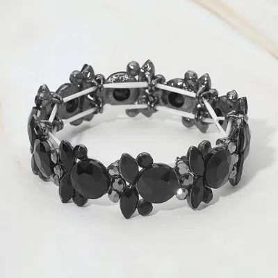 Fashnzfab Floral Faceted Glass Stone Cluster Beaded Stretch Evening Bracelet In Black