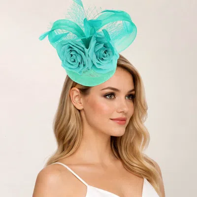 Fashnzfab Floral Feather Accent Mesh Fascinator Hair Clip Headband In Green