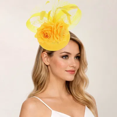 Fashnzfab Floral Feather Accent Mesh Fascinator Hair Clip Headband In Orange