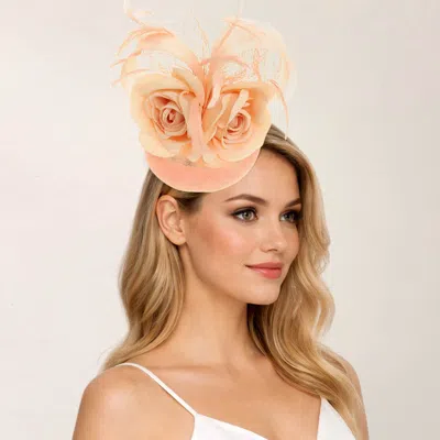 Fashnzfab Floral Feather Accent Mesh Fascinator Hair Clip Headband In Pink