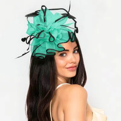 Fashnzfab Floral Feather Mesh Top Statement Fascinator Hair Clip Headband In Green