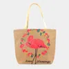 Fashnzfab Floral Flamingo Beach Tote Bag In Sand