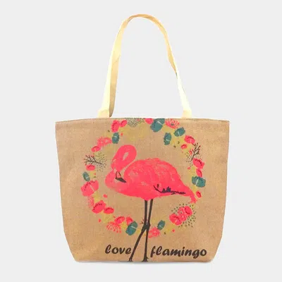 Fashnzfab Floral Flamingo Beach Tote Bag In Sand