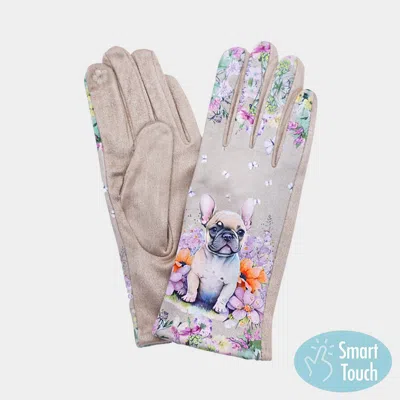 Fashnzfab Floral French Bulldog Printed Smart Touch Gloves In Gray
