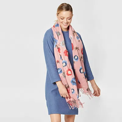 Fashnzfab Floral Fringe Scarf In Pink