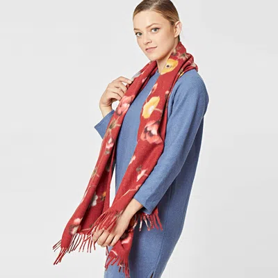 Fashnzfab Floral Fringe Scarf In Red