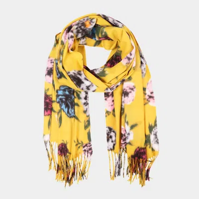 Fashnzfab Floral Fringe Scarf In Yellow