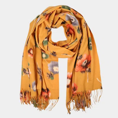 Fashnzfab Floral Fringe Scarf In Yellow