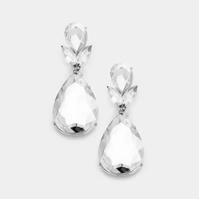 Fashnzfab Floral Glass Crystal Teardrop Evening Earrings - Clear, Silver In Multi
