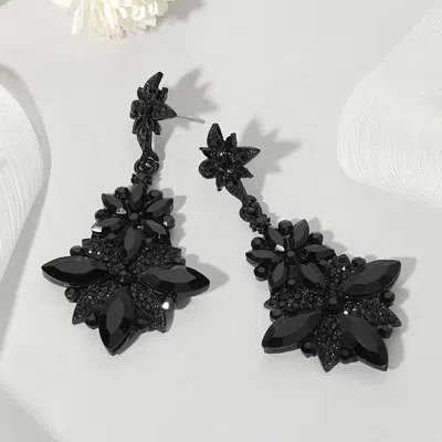 Fashnzfab Floral Glass Stone Drop Evening Earrings In Neutral