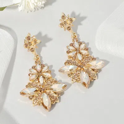 Fashnzfab Floral Glass Stone Drop Evening Earrings In Pink