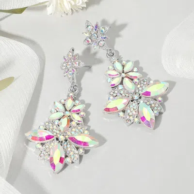 Fashnzfab Floral Glass Stone Drop Evening Earrings In Pink
