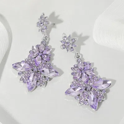 Fashnzfab Floral Glass Stone Drop Evening Earrings In Purple