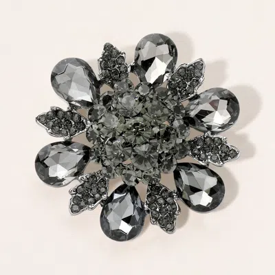 Fashnzfab Floral Glass Stone Pin Brooch In Black