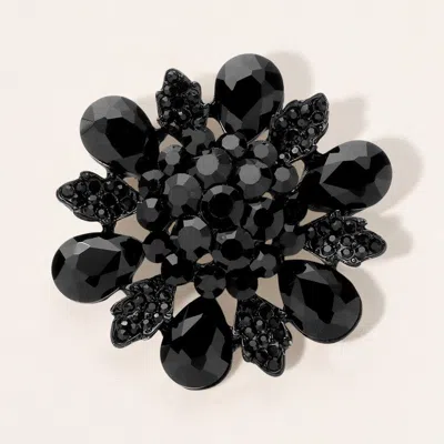 Fashnzfab Floral Glass Stone Pin Brooch In Black
