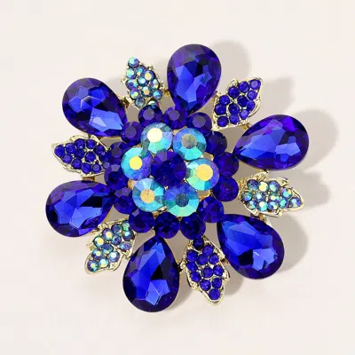 Fashnzfab Floral Glass Stone Pin Brooch In Blue