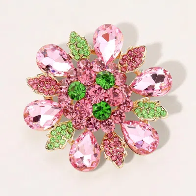 Fashnzfab Floral Glass Stone Pin Brooch In Green