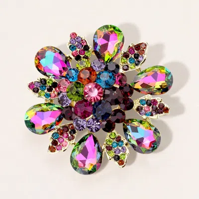 Fashnzfab Floral Glass Stone Pin Brooch In Multi