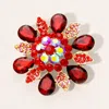 Fashnzfab Floral Glass Stone Pin Brooch In Red