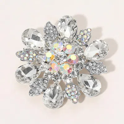 Fashnzfab Floral Glass Stone Pin Brooch In Silver