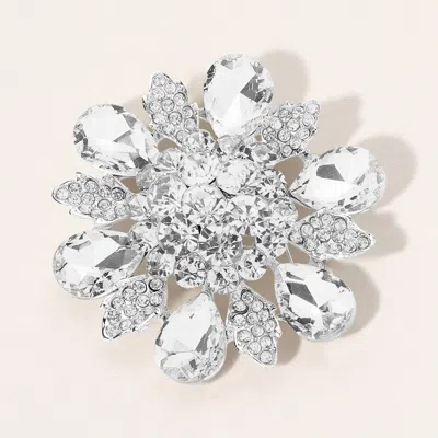 Fashnzfab Floral Glass Stone Pin Brooch In Silver