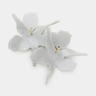 Fashnzfab Floral Glittered Resin Dangle Earrings In Gray